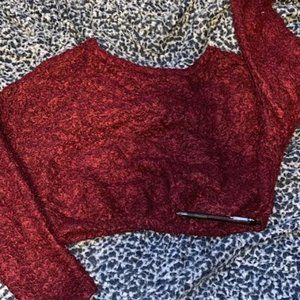 Fuzzy Maroon Crop Sweater